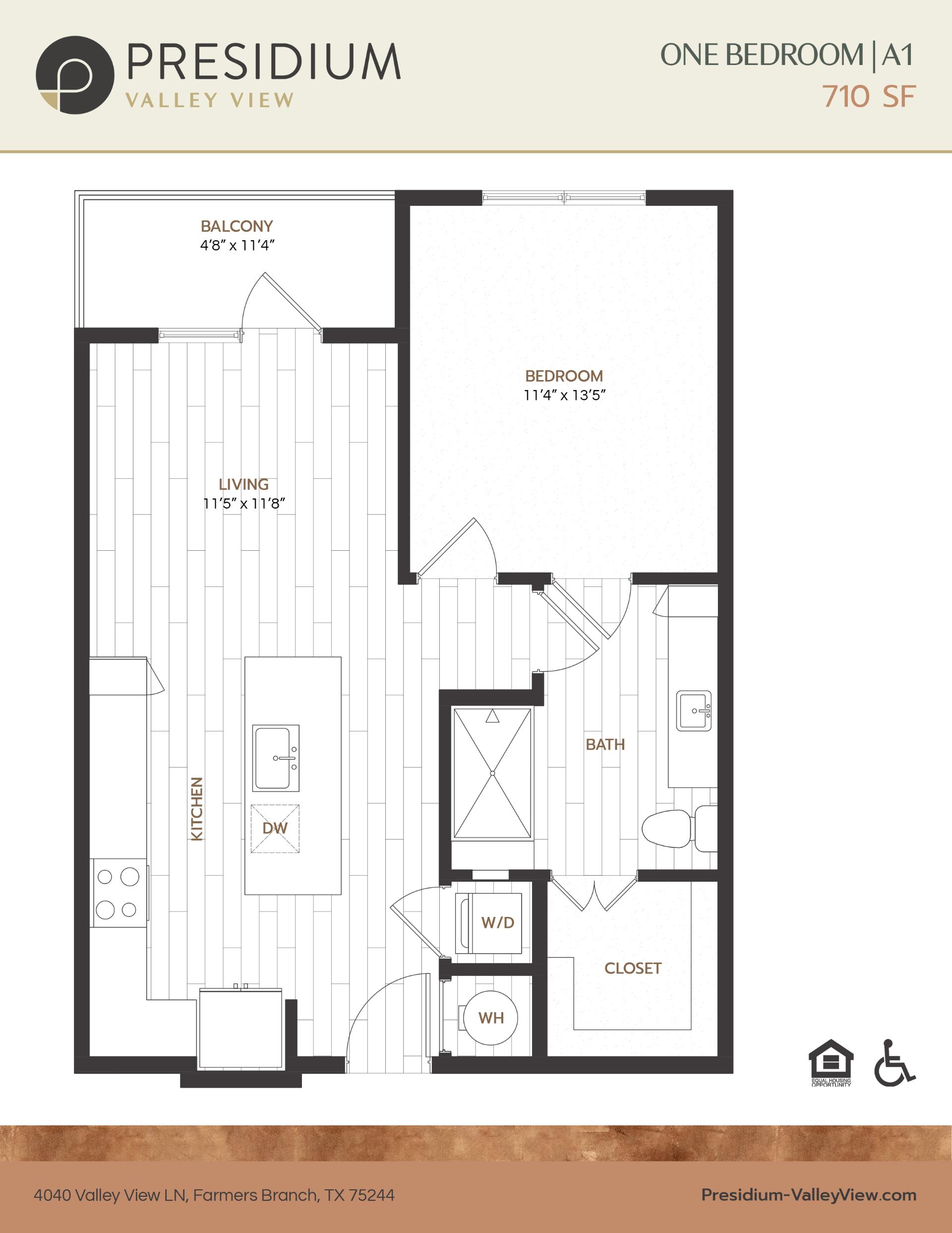 A1- one bedroom one bath 710 sqft apartment