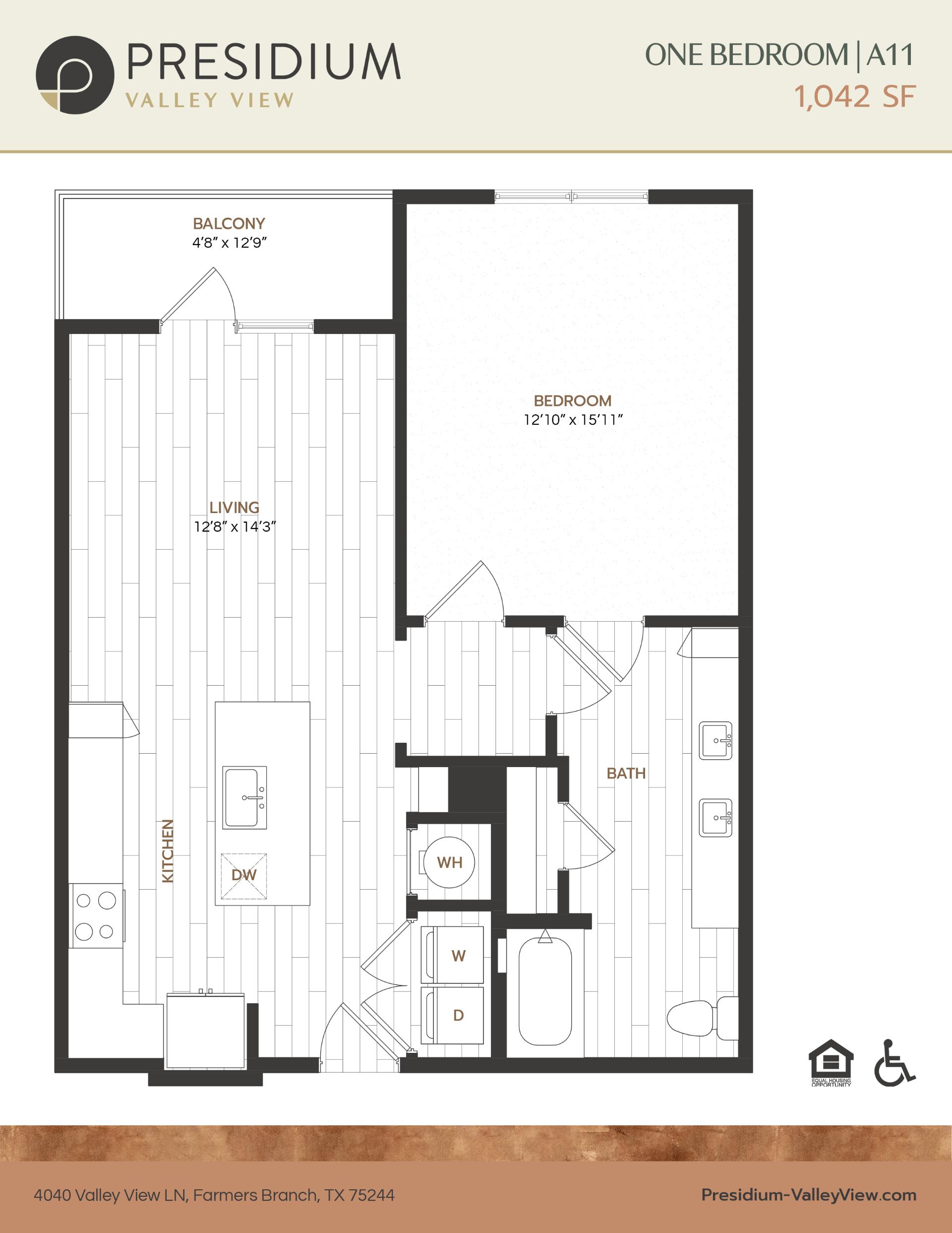 A11- one bedroom one bath 1,042 sqft apartment