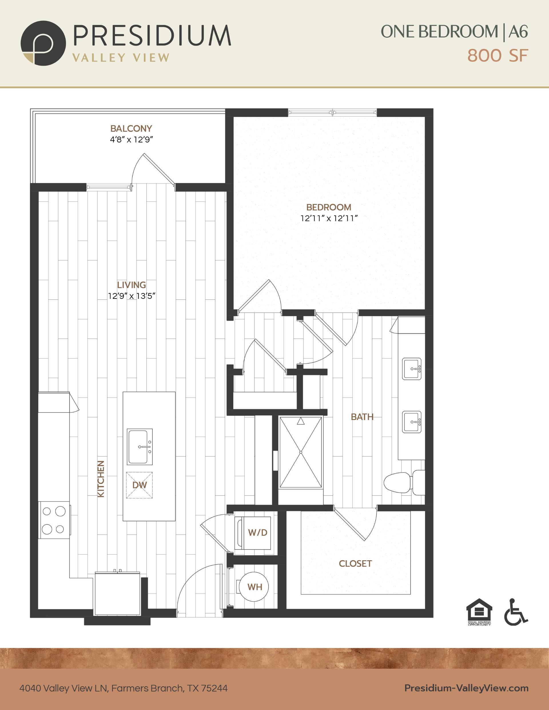 A6- one bedroom one bath 800 sqft apartment