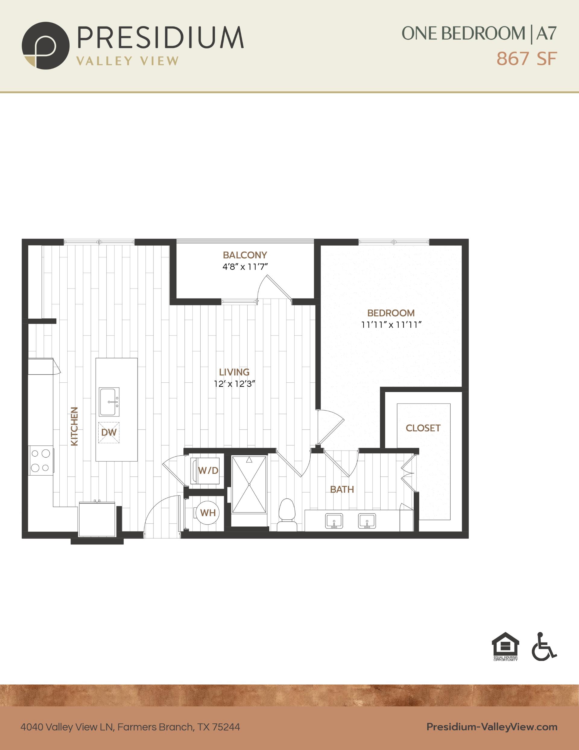 A7- one bedroom one bath 867 sqft apartment