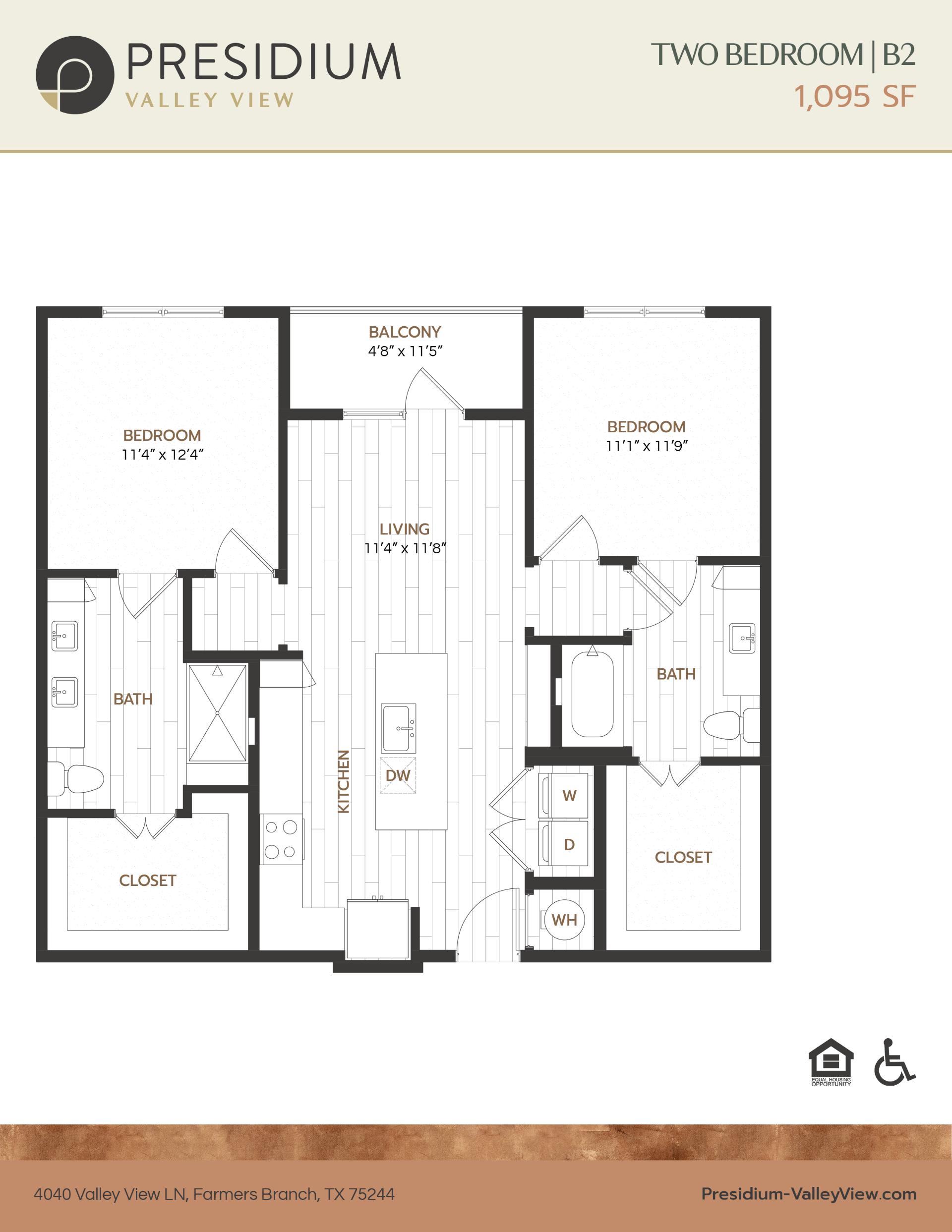 B2 2 bedroom 2 bath 1,095 sqft apartment