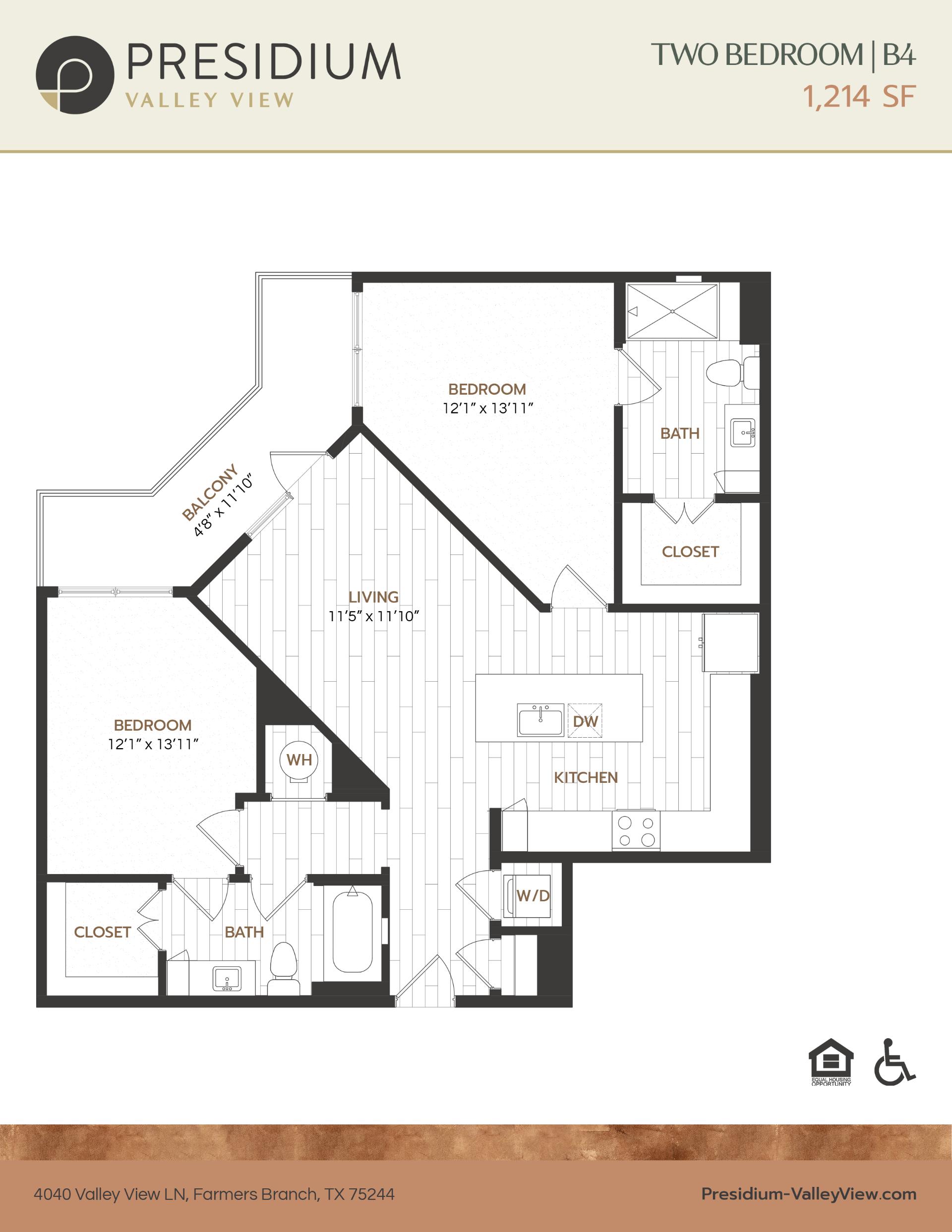 B4 2 bedroom 2 bath 1,214 sqft apartment