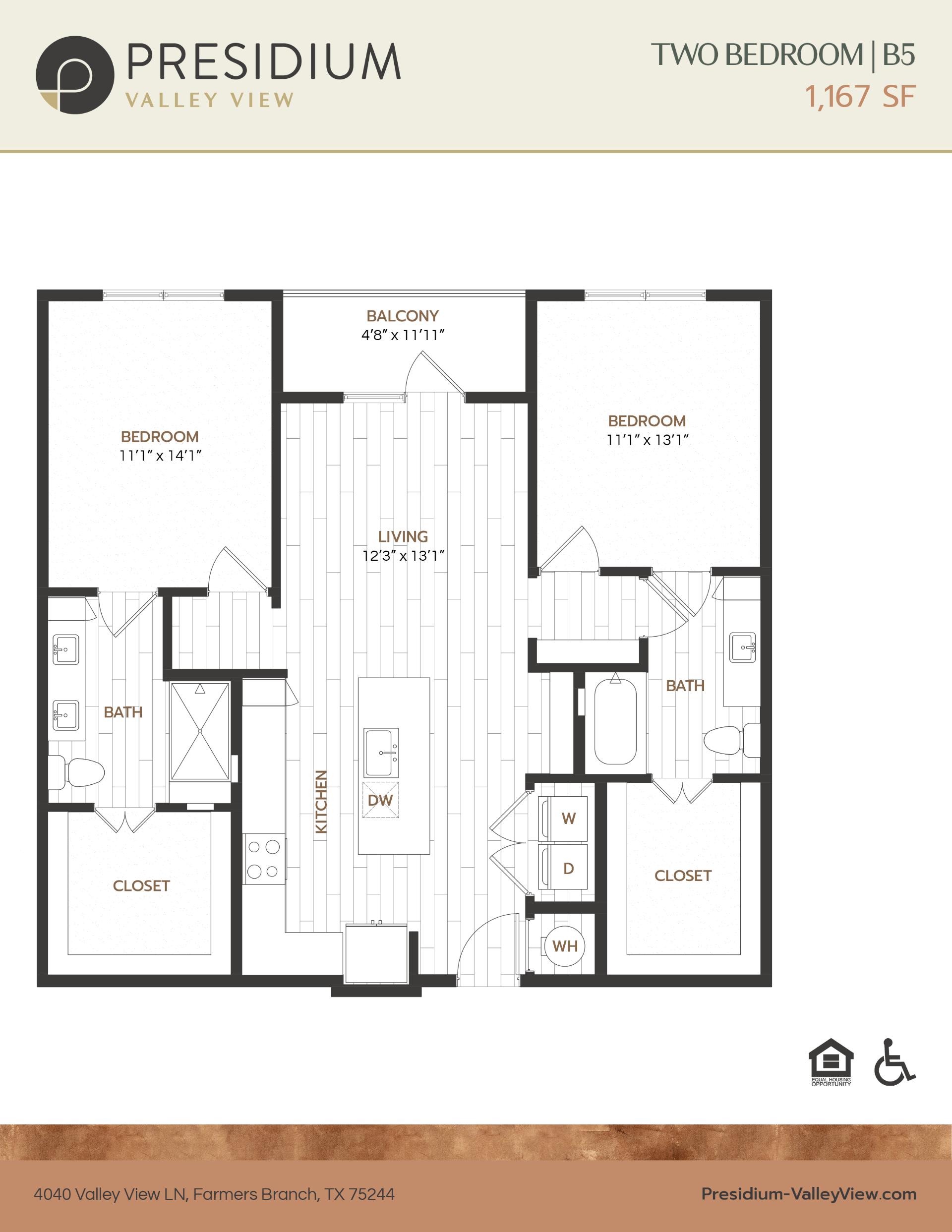 B5 2 bedroom 2 bath 1,167 sqft apartment