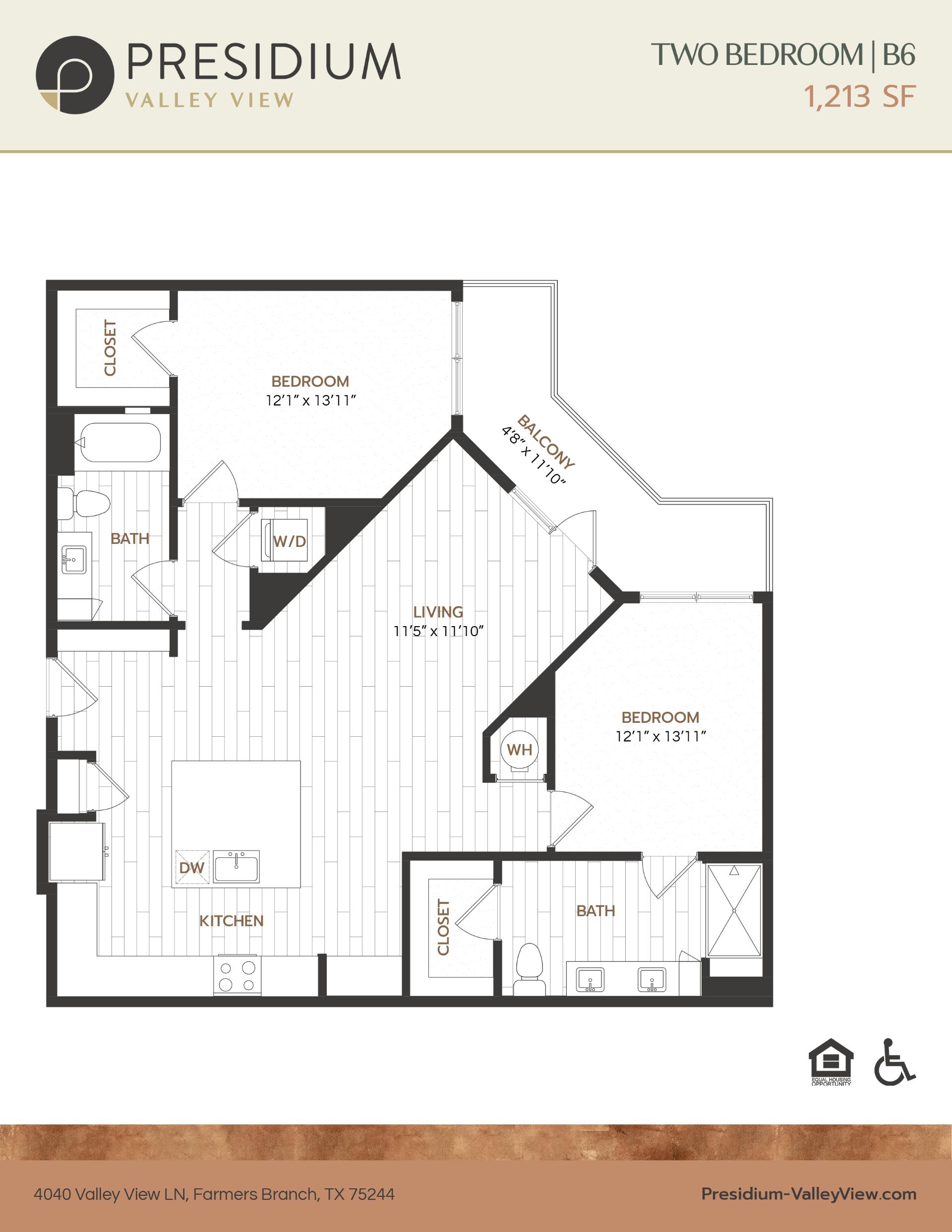 B6 2 bedroom 2 bath 1,213 sqft apartment