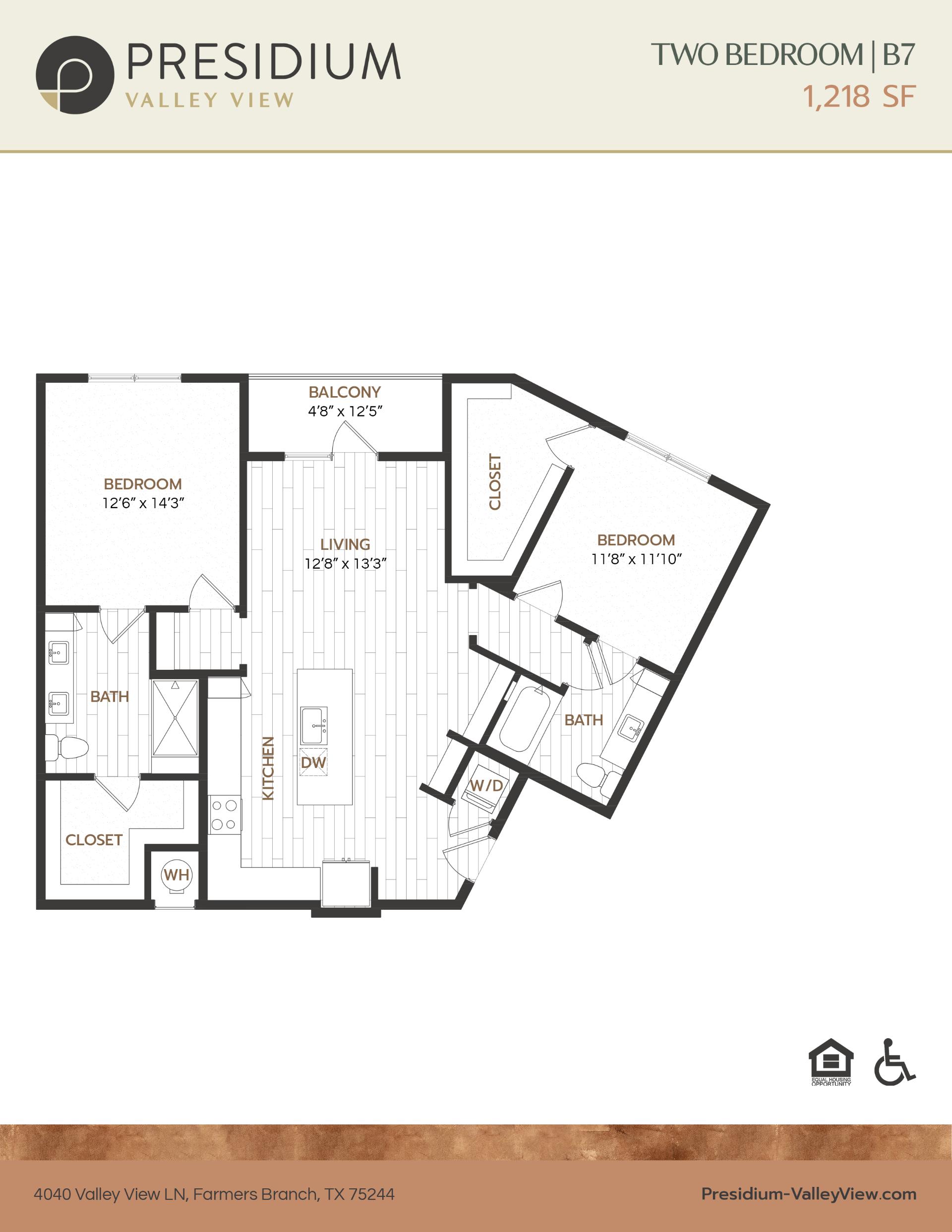 B7 2 bedroom 2 bath 1,218 sqft apartment