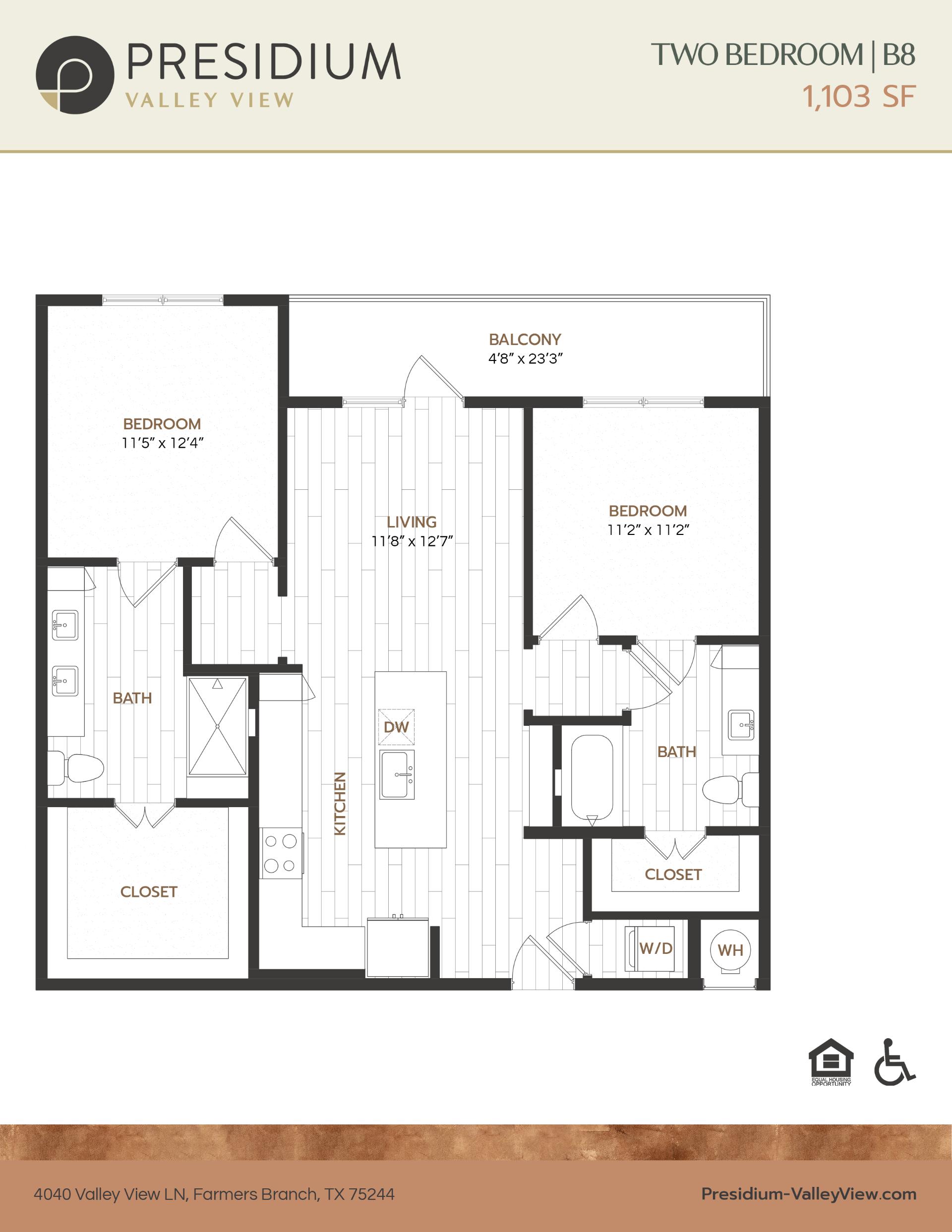 B8 2 bedroom 2 bath 1,103 sqft apartment